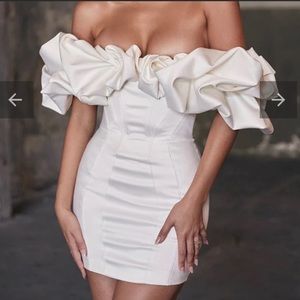 House of CB ivory off the shoulder dress
